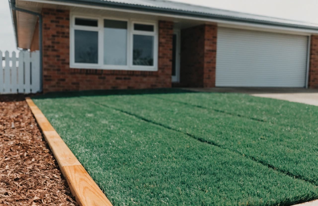 Freshly completed front yard landscaping in an Ipswich suburb