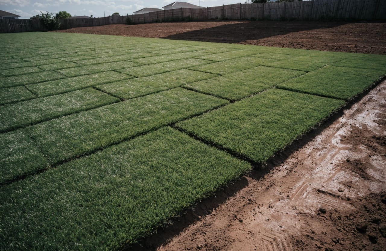 Freshly laid turf in an Ipswich backyard